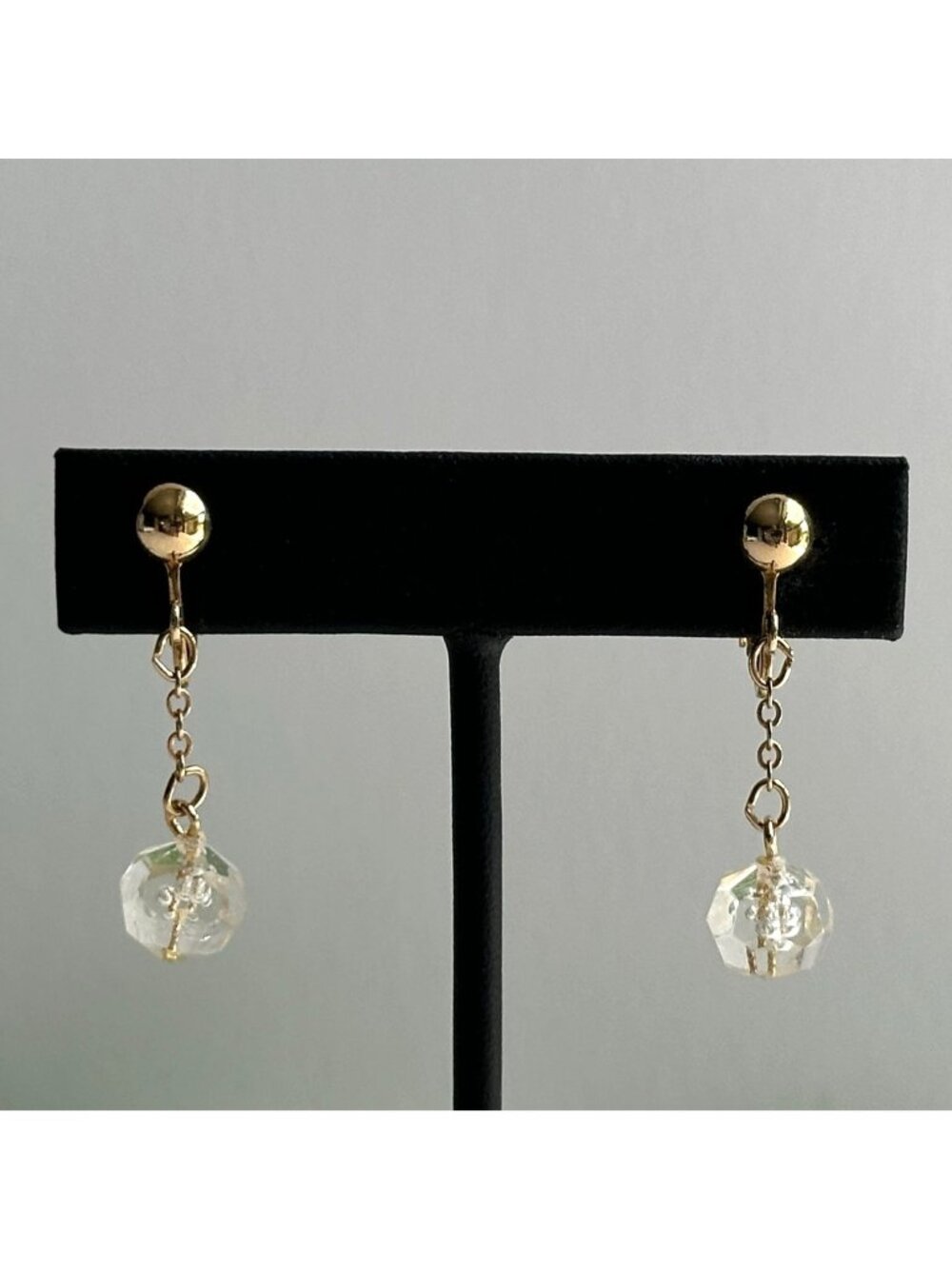 Sarah Coventry 1976 Golden Ice Dangle Earrings 1.5" Drop Clip-On Gold Tone & Cle